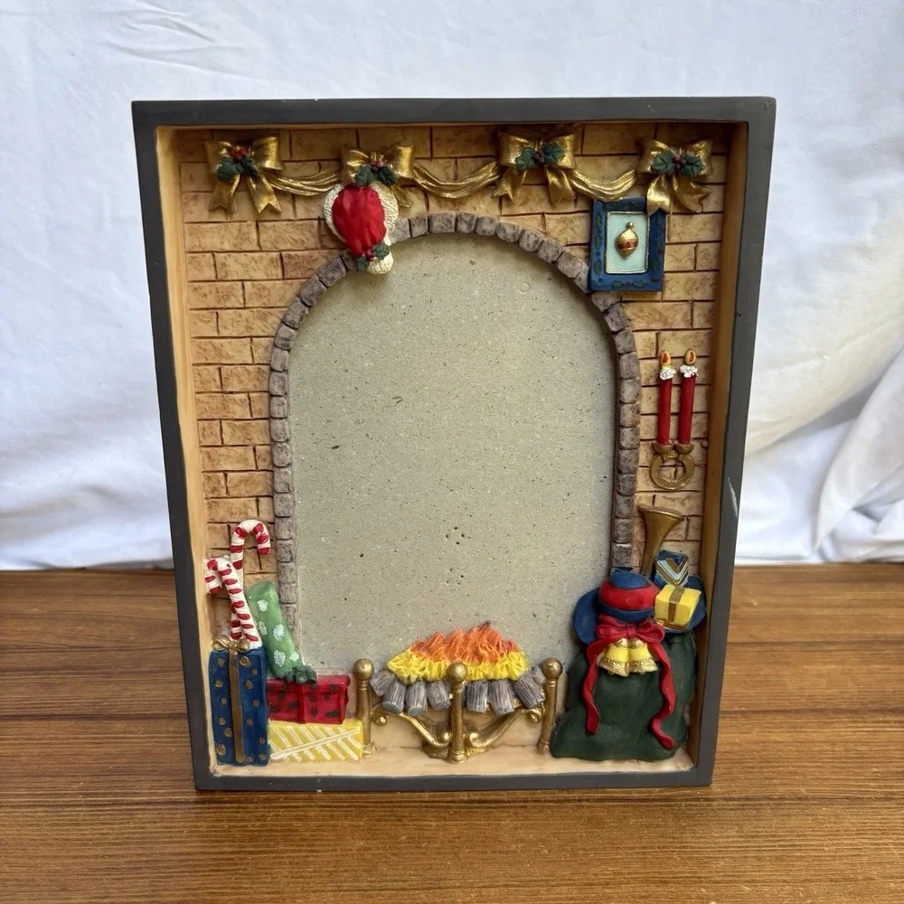 Vintage Christmas Fireplace Resin Picture Frame 5x7 Holiday Photo Frame Decor
